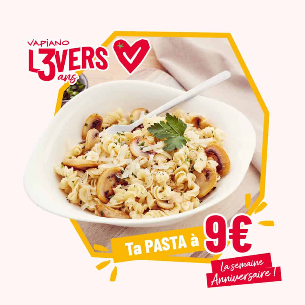 offre pasta 9 € uniquement le 14 mai